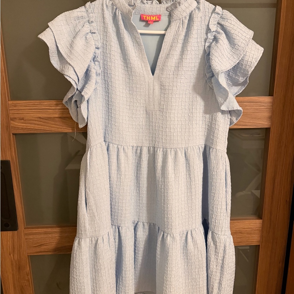 THML Light Blue Ruffled Casual Dress